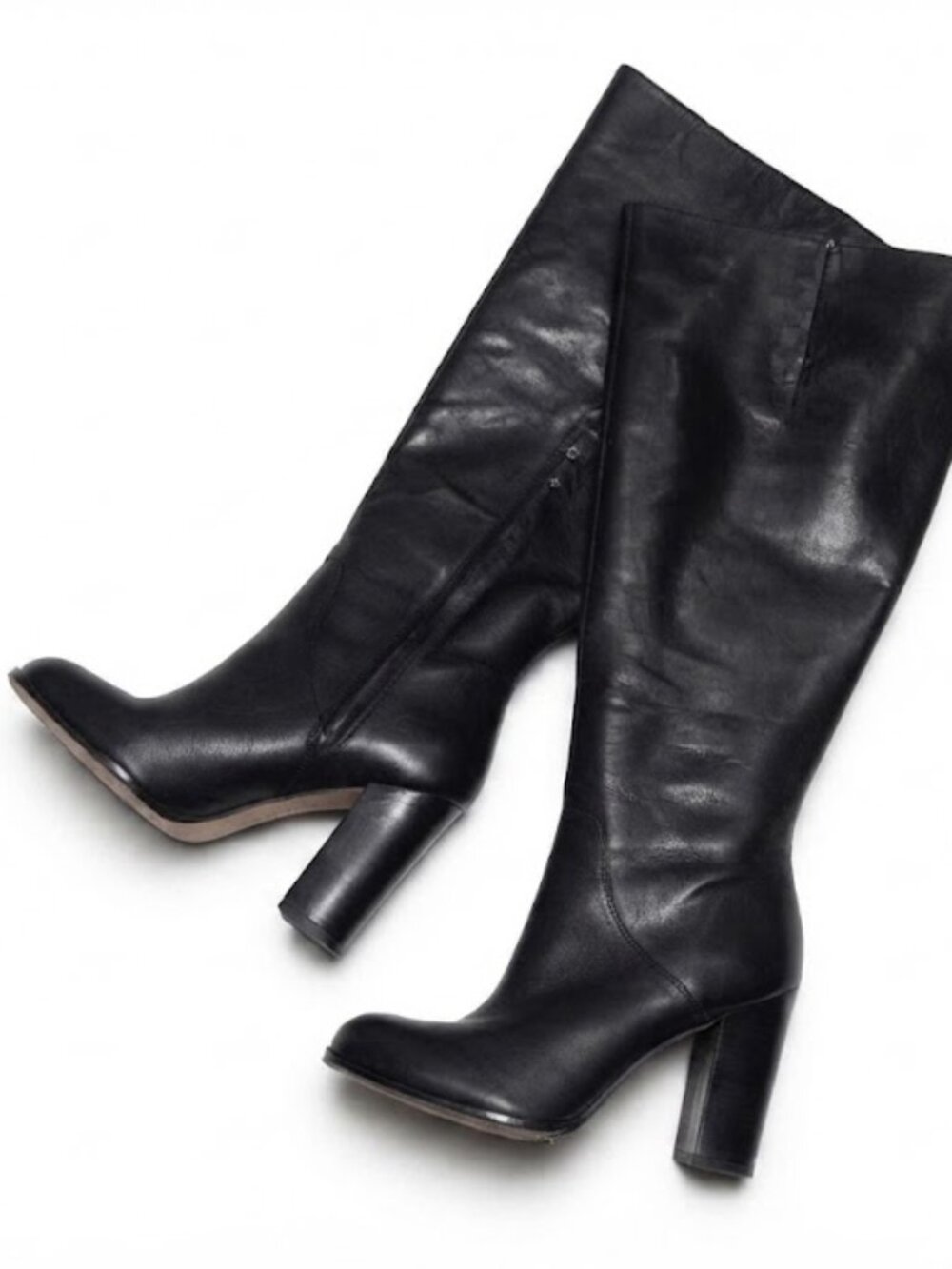 Sam Edelman Black Leather Tall Knee High Heel Boots Wide Calf Size 7.5 - Picture 2 of 9
